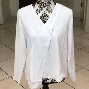 Alfani Women's Blouse White Small S V Neck Draped-Front Asymmetrical